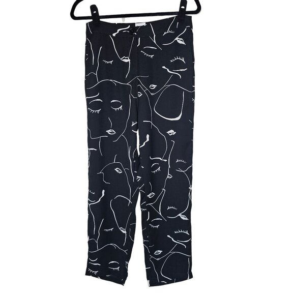 Princess Polly 4 Black Zavia Pants Abstract Face High Rise Relaxed Fit Artsy - Picture 2 of 6